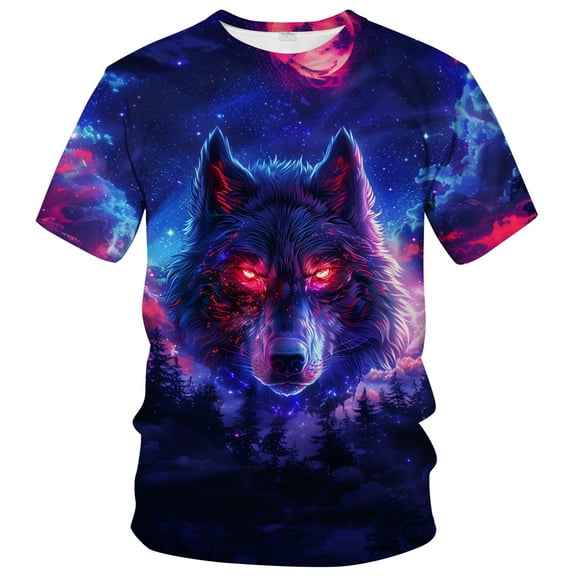 Rebaike Wolf T-shirt for Men Dark Forest Animal Graphic Tee Shirt