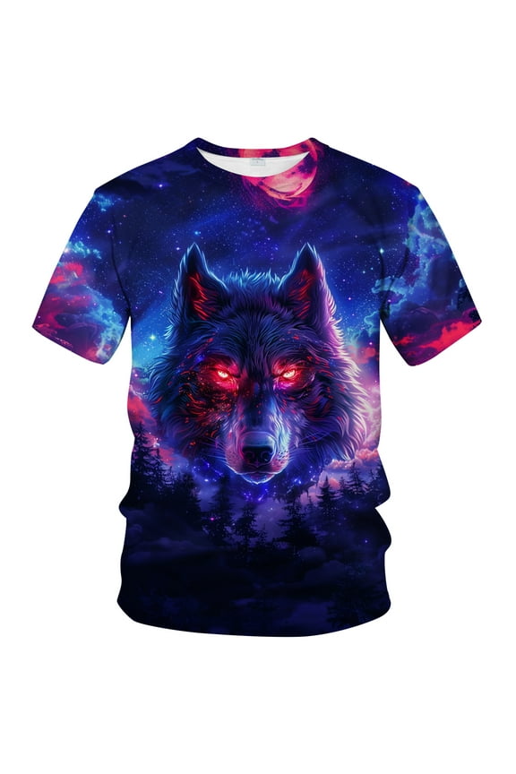 Wolf T-shirt for Men Dark Forest Animal Graphic Tee Shirt