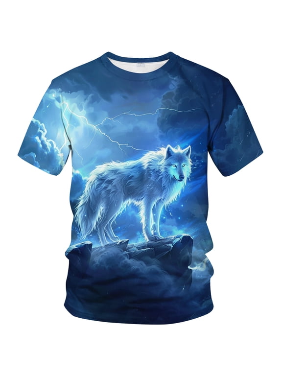 Wolf T-shirt for Men Dark Forest Animal Graphic Tee Shirt