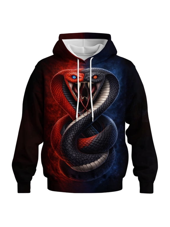 Yin Yang Inspired Dual Snake Hoodie Unisex Gothic Streetwear Red Black Serpent Graphic Pullover Sweatshirt Dark Aesthetic Balance Fire Ice Fantasy 3D Print Hoodie