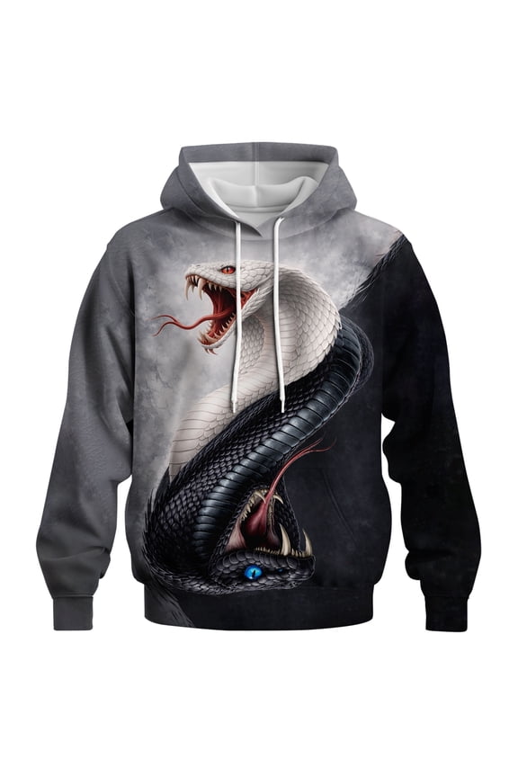 Yin Yang Inspired Dual Snake Hoodie Unisex Gothic Streetwear Red Black Serpent Graphic Pullover Sweatshirt Dark Aesthetic Balance Fire Ice Fantasy 3D Print Hoodie