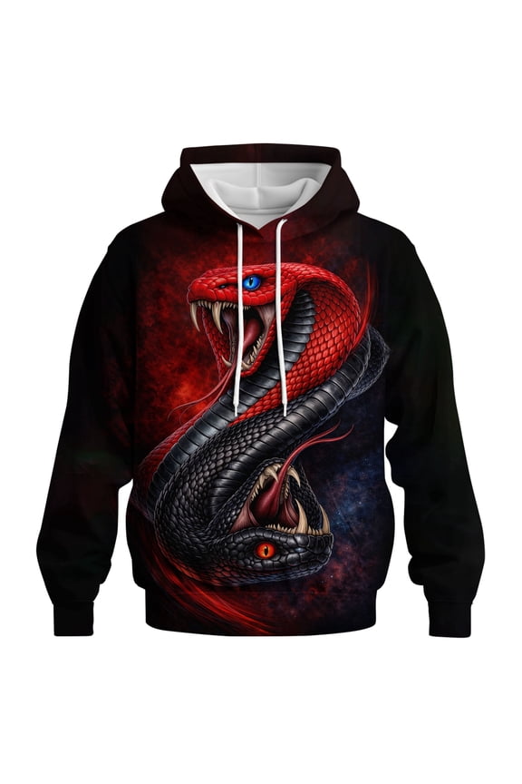 Yin Yang Inspired Dual Snake Hoodie Unisex Gothic Streetwear Red Black Serpent Graphic Pullover Sweatshirt Dark Aesthetic Balance Fire Ice Fantasy 3D Print Hoodie