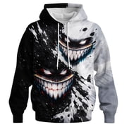 Yin Yang Inspired Hoodie for Men Women, Black White Duality Monster Grin Graphic Pullover, Creepy Smile Gothic Streetwear Sweatshirt, Light and Dark Abstract Ho