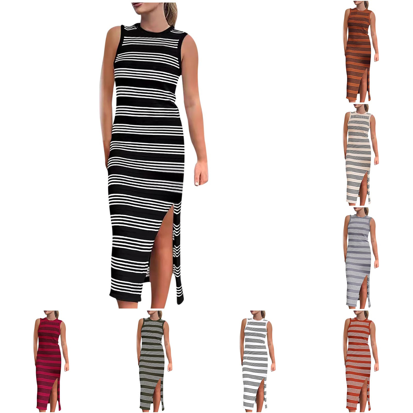 Rebajas, Womens Summer Dresses, Vestidos de verano para mujer, vestido largo a rayas con camisa de punto clásica informal para mujer
