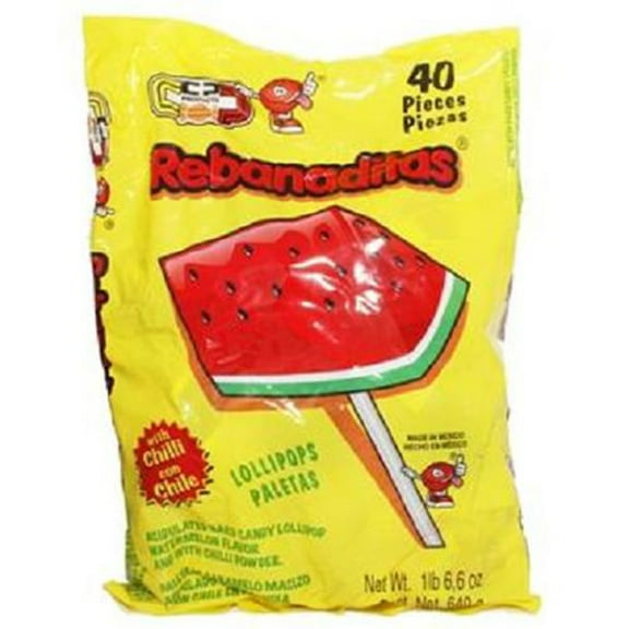 Rebanaditos, Lollipops - Sandia With Chilli, Count 40 - Sugar Candy / Grab Varieties & Flavors
