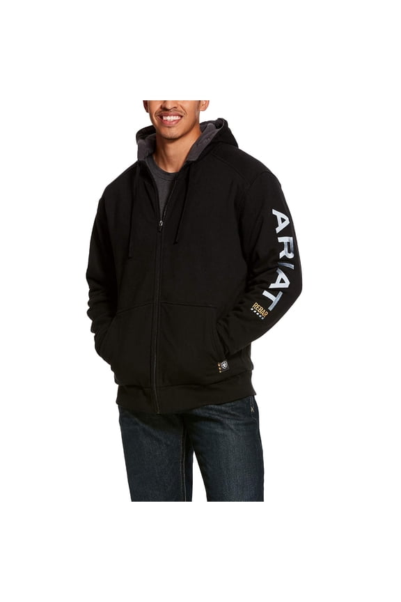 Mens Rebar All-Weather Full Zip Hoodie Black
