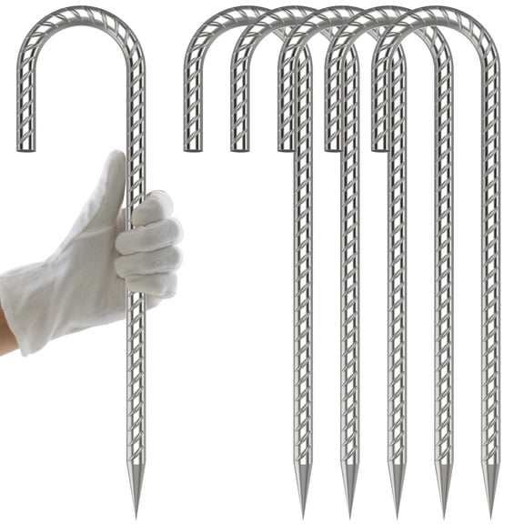 Rebar Stakes 12 Inch J Hook Heavy Duty 6 Pack  5/16 Galvanized Metal Steel Ground Anchors Chain Link Fence For Camping Tent Inflatables Yard Decorations Canopies & Swing Sets