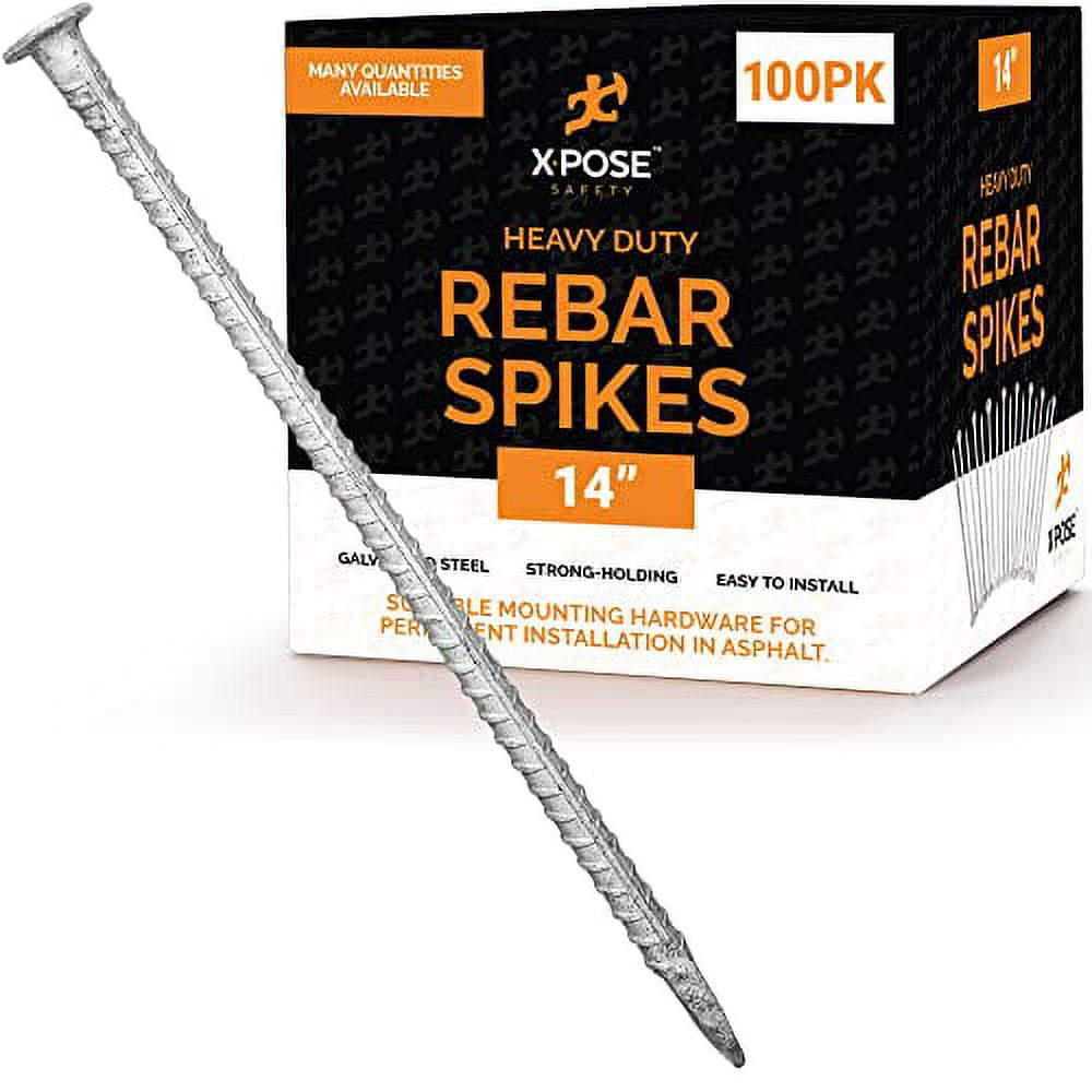 Rebar Stakes - 14 inch Metal Spikes 1/2 inch Diameter -100 Pack Rebar Support - by Xpose Safety