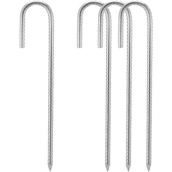 Rebar Stakes, 16 Inch Heavy Duty Galvanised Steel Rebar Ground Stakes, Fence Anchors, Ground Stakes with Hook, Ground Blind Stakes for Marquees, Gazebos, Tents, Trampolines, Camping (8pcs)