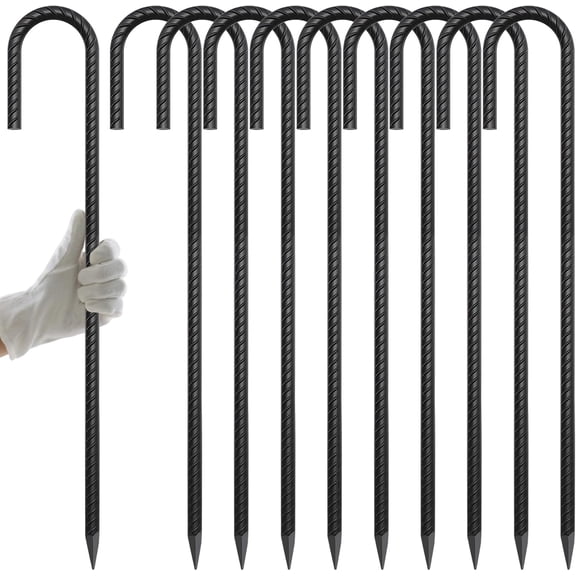 Rebar Stakes 24 Inch J Hook, 1/2" Tent Stakes Heavy Duty for Carport | Extra Long Garden Stakes, Metal Ground Anchors with Chisel Point End for Trees, Chain Link Fence, Camping, Greenhouse 10 Pack