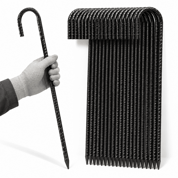 Rebar Stakes 24 Inch J Hook Heavy Duty Extra Long Ground Anchors