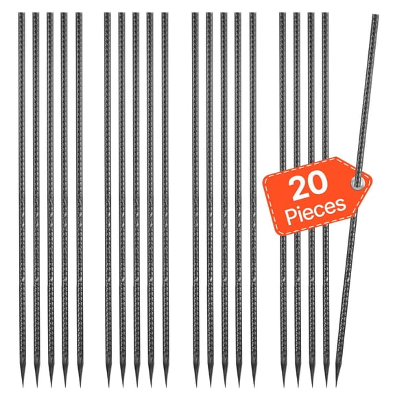 Rebar Stakes 24in Ground Anchors 0.47in Galvanized Steel Chisel Point Rust Resistant for Garden Fence Camping 20 Pack
