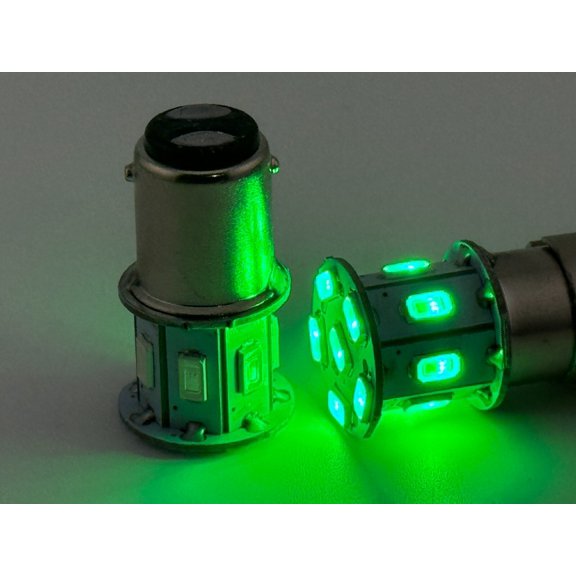Rebaydo 2pcs BA15D LED 1142 6 to 12 Volt AC or DC Dual Contact Single Filament (Color:Green;)