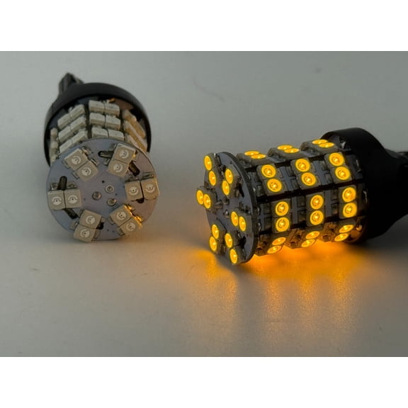 Rebaydo 2pcs T20 Wedge 7443 60 SMD 3528 Ultra Bright LED Bulb 12 Volt DC (Color:Yellow;)