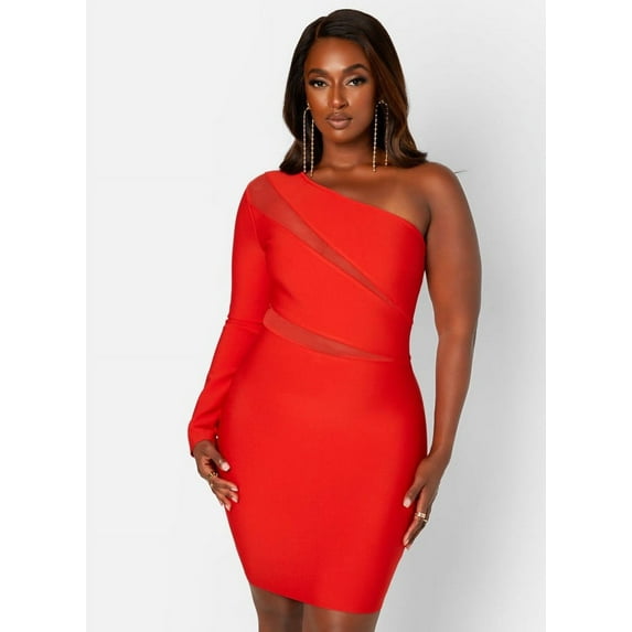 Rebdolls Women's Bandage Mesh Cut Out Mini Bodycon Dress - Red - 3X