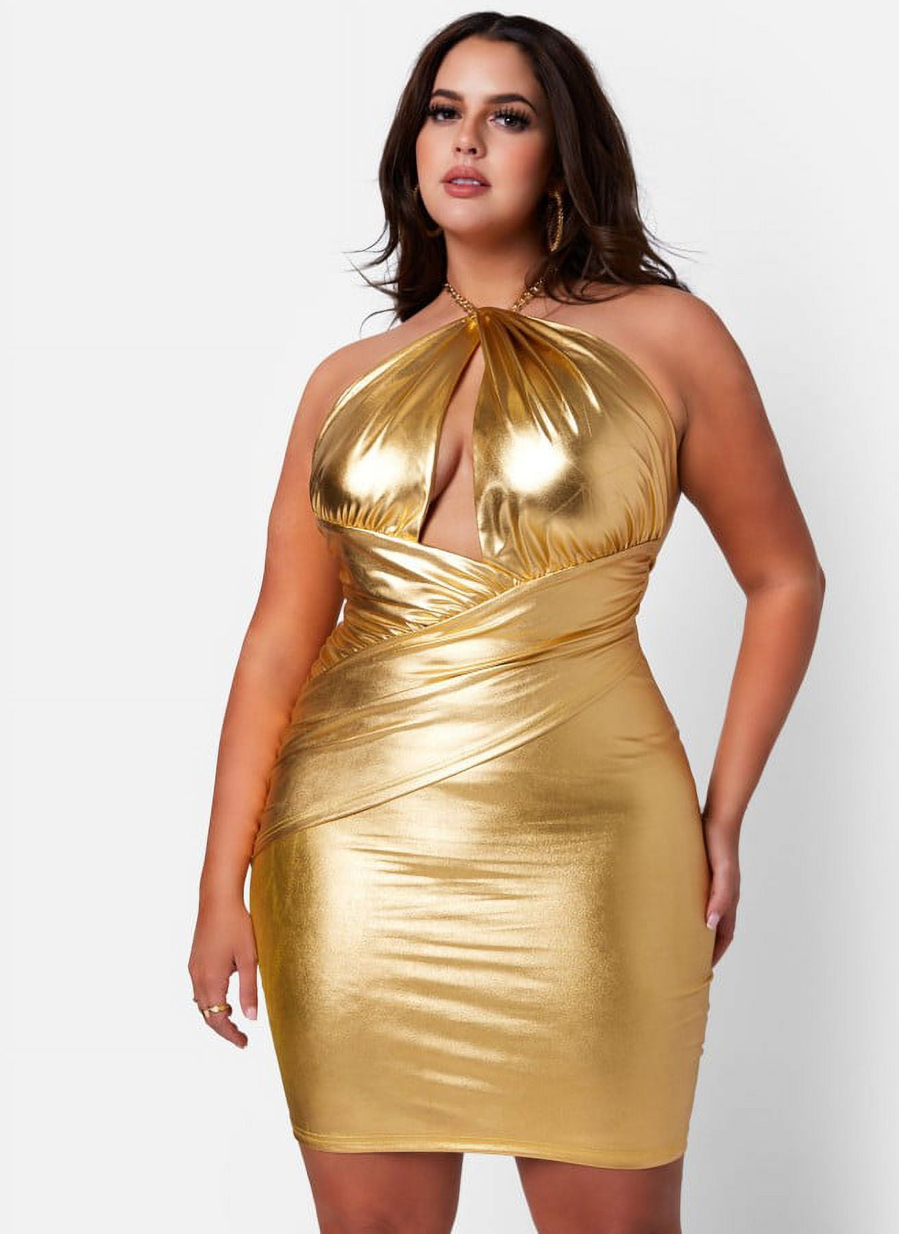 Plus size 2025 gold bodycon dress