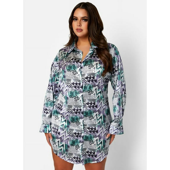 Rebdolls Women's Plus Button Down Mini Shirt Dress - Blue - Small