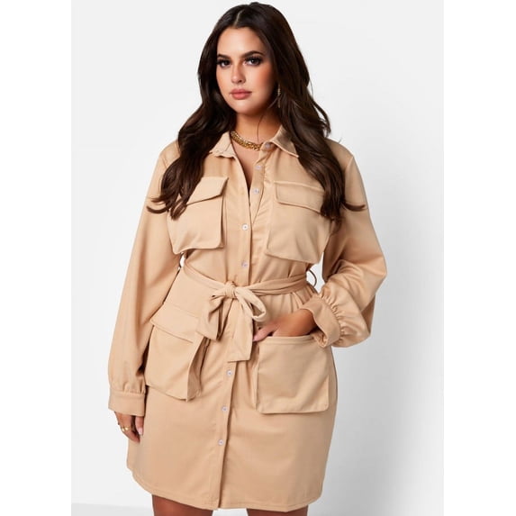 Rebdolls Women's Plus Cargo Mini Dress - Beige - Medium