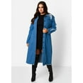 thumbnail image 1 of Rebdolls Women's Plus Distressed Midi Length Denim Jacket - Blue - 4X, 1 of 5