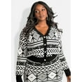 thumbnail image 1 of Rebdolls Women's Plus Geometric Patterned V Neck Cardigan Sweater - Black - Large, 1 of 5