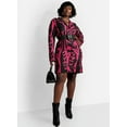 thumbnail image 1 of Rebdolls Women's Plus Graphic Print V Neck Button Down Mini Dress - Pink - Medium, 1 of 4