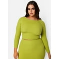 thumbnail image 1 of Rebdolls Women's Plus Long Sleeve Cropped Rib Knit Sweater - Green - 4X, 1 of 4