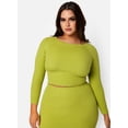 thumbnail image 1 of Rebdolls Women's Plus Long Sleeve Cropped Rib Knit Sweater - Green - Small, 1 of 4