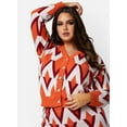 thumbnail image 1 of Rebdolls Women's Plus Long Sleeve V Neck Bold Geometric Print Cardigan Sweater - Orange - 4X, 1 of 4