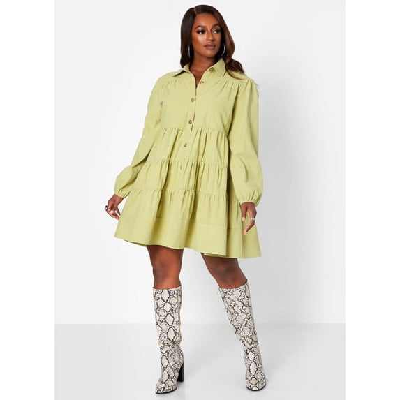 Rebdolls Women's Plus Oversized Layered Mini Dress - Green - 3X