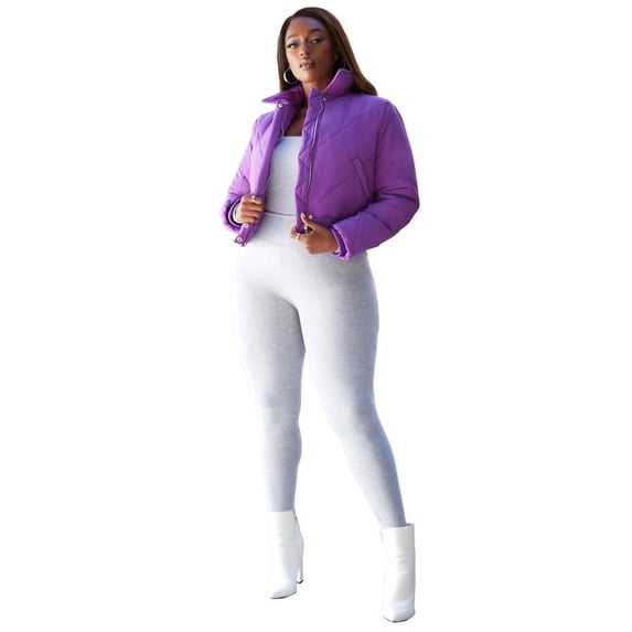 Rebdolls Women's Plus Size Puffer Bomber Jacket - Purple - Medium