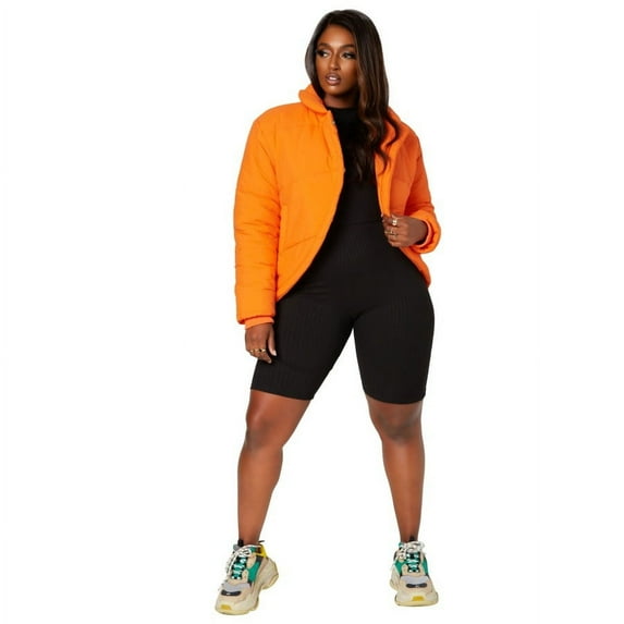 Rebdolls Women's Plus Size Snap Closure Puffer Jacket - Orange - 5X