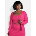 thumbnail image 1 of Rebdolls Women's Plus Solid Open Front Knit Cardigan - Fuchsia - 2X, 1 of 4