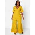 thumbnail image 1 of Rebdolls Women's Plus Solid Print Bell Bottom Jumpsuit - Mustard - 4X, 1 of 5
