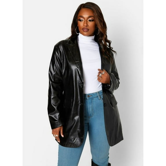 Rebdolls Women's Plus Vegan Leather Oversized Blazer - Black - 5X
