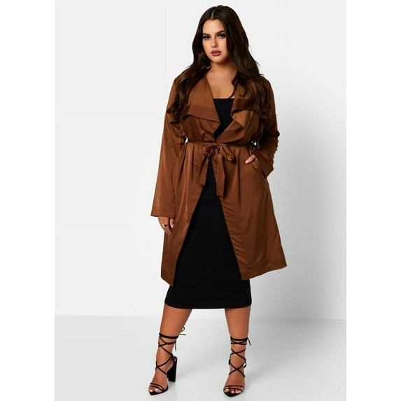 Rebdolls Women's Plus Wide Lapel Duster Coat - Brown - 5X