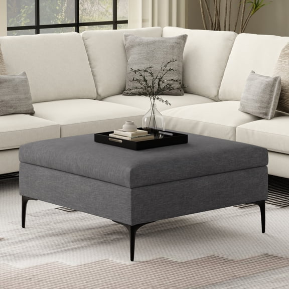 Rebecca 36" Coffee Table Storage Ottoman with Lift-Up Lid - Slate Grey Linen-Style Fabric, Hidden Storage, Hydraulic Hinges, Modern Living Room Furniture