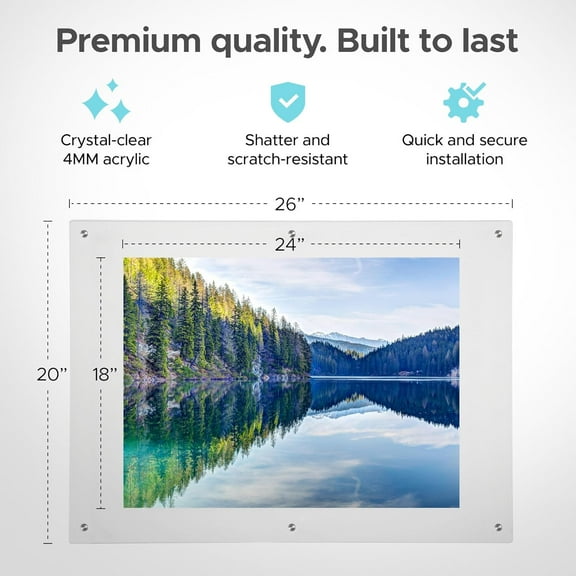 Rebecca Luxurious Frameless Acrylic Picture Frame 18x24 inch - 4mm Floating Frame with Silver - Easy Wall Installation for Photos, Certificates, Documents