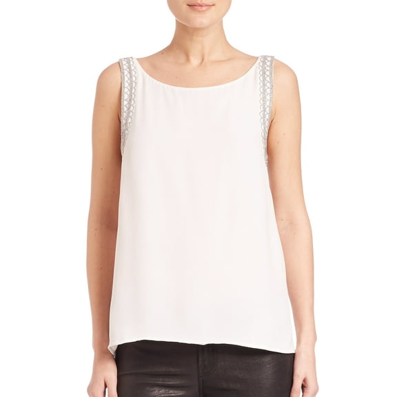 Rebecca Minkoff Women's Beaded Trim Mahesh Top Sz XXS Chalk