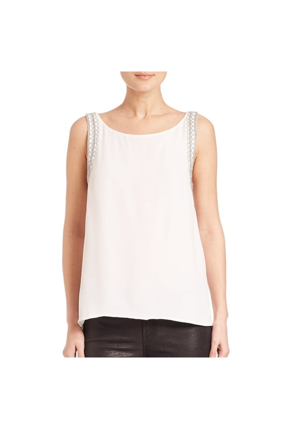 Women's Beaded Trim Mahesh Top Sz XXS Chalk