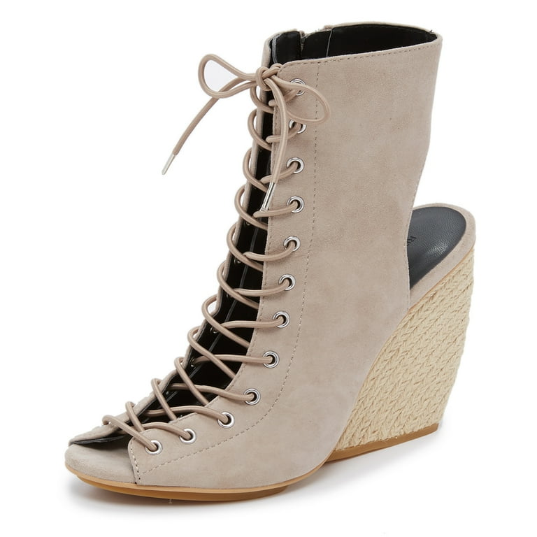 Rebecca Minkoff Women s Elle Suede Lace Up Wedges Sz 8.5 Sand