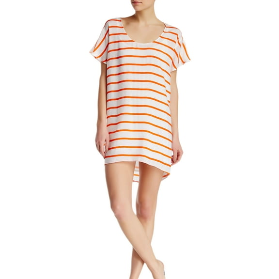 Rebecca Minkoff Women's Striped Audrina Dress 2 White & Persimmon