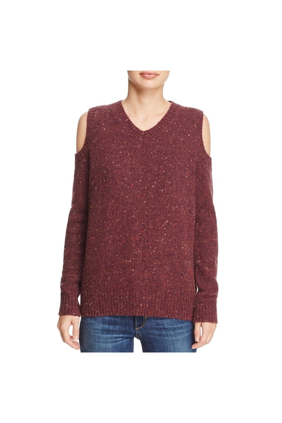 Womens Marled Ribbed Trim Sweater Red XS