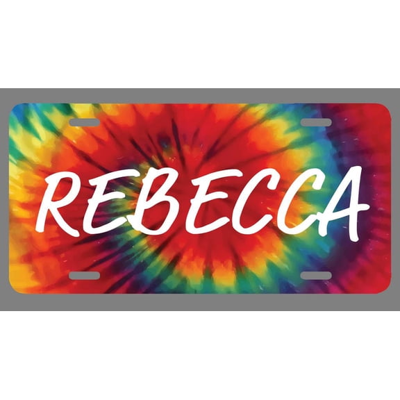 Rebecca Name Tie Dye Style License Plate Tag Vanity Novelty Metal | UV Printed Metal | 6-Inches By 12-Inches | Car Truck RV Trailer Wall Shop Man Cave | NP1534