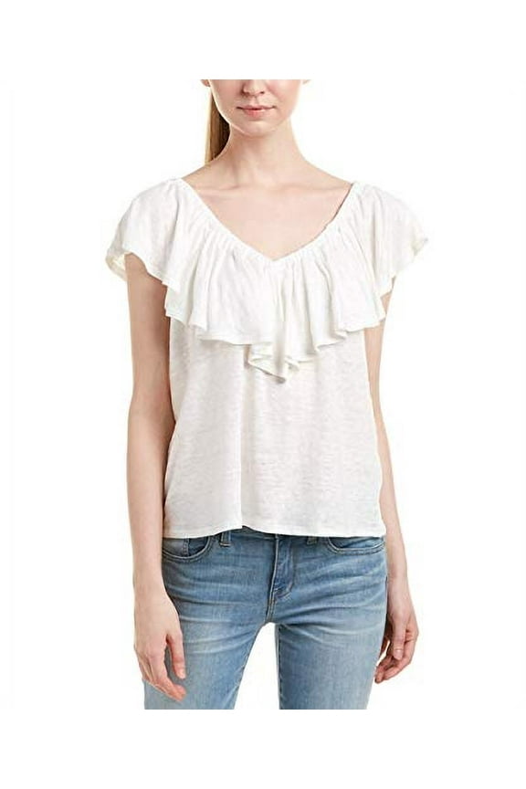 Off/On Shoulder Jersey Linen Tee Top, Snow/White, Large