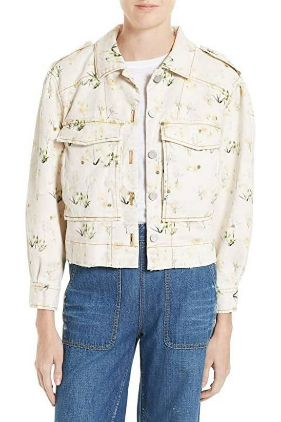 Women's Floral Denim Jacket, Size 4 - Pink