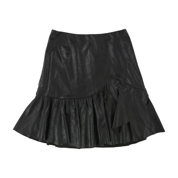 Rebecca Taylor Womens Faux Leather Flared Skirt, Black, 0