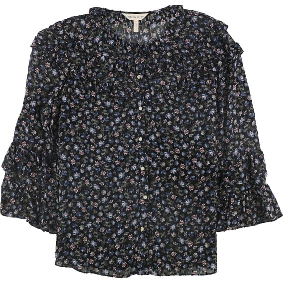 Rebecca Taylor Womens Zelma Button Down Blouse, Black, 2