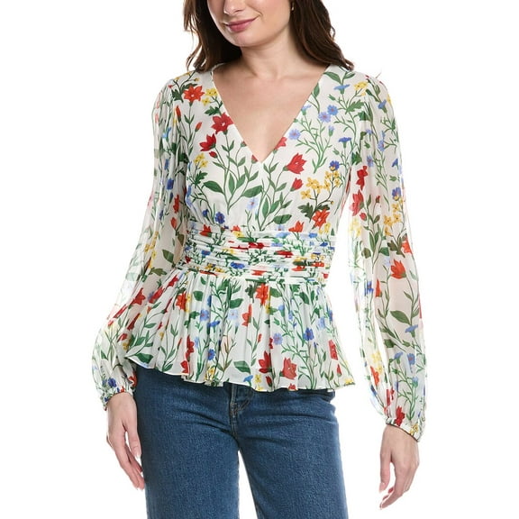 Rebecca Taylor womens  Botanica Fleur Peplum Blouse, 2, White