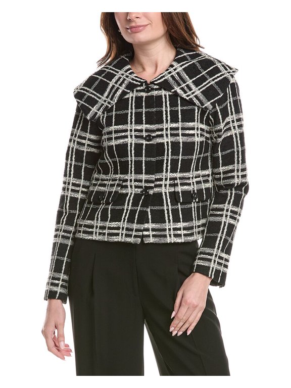 womens Camila Plaid Wool-Blend Jacket, xs, Black
