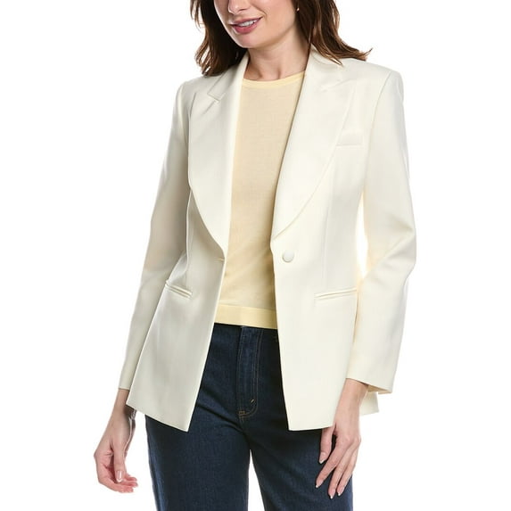 Rebecca Taylor womens Cavalry Twill Wool & Silk-Blend Blazer, 0, White
